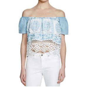 NWOT Lucy Paris Crochet Chambray Crop Top XS